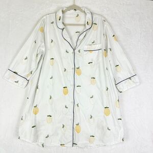 Anthropologie Printfresh Lemon Drop Embroidered Sleep Shirt Nightgown Size XL